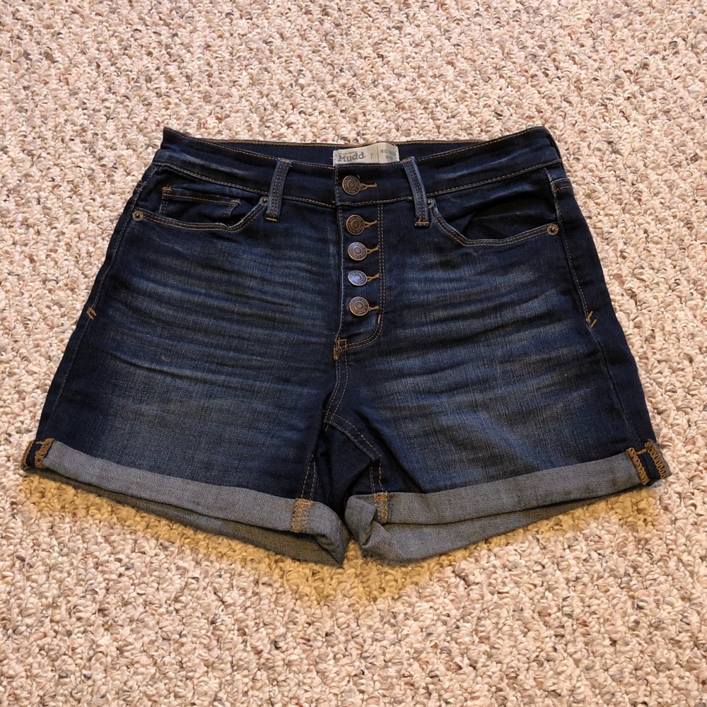 Dark Wash Button Fly Denim Jean Shorts